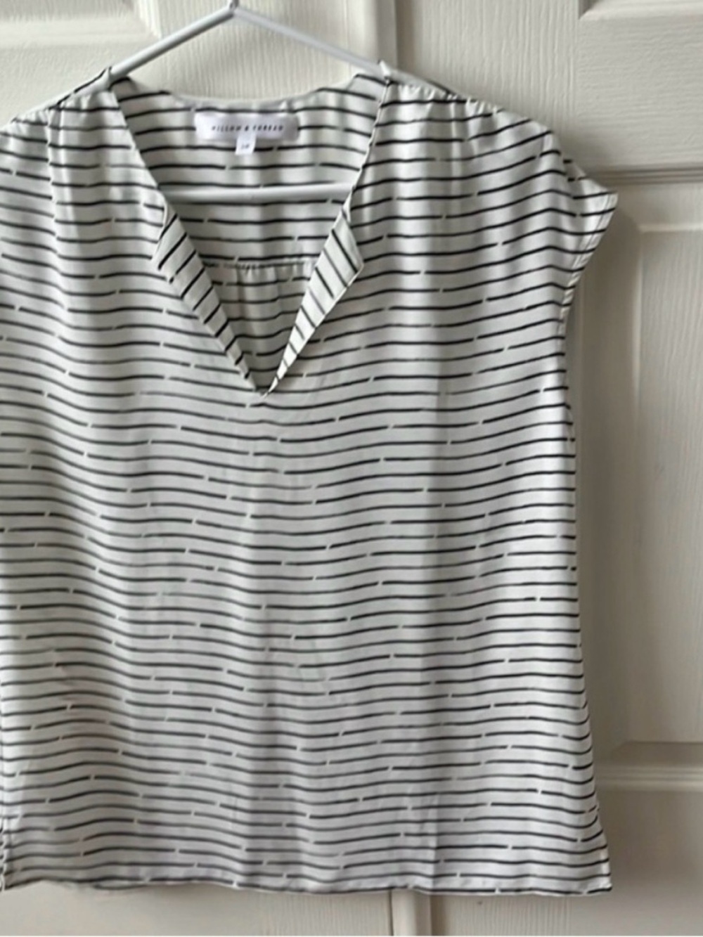 White and Black Striped V-Neck Sleeveless Top